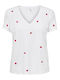 Only Women's Summer Blouse Cotton Short Sleeve with V Neck White