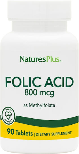 Nature's Plus Folic Acid Βιταμίνη as Methylfolate για την Υγεία του Νευρικού Συστήματος 800mcg 90 ταμπλέτες