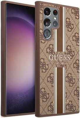 Guess 4G Printed Stripe Plastic / Fabric Back Cover Brown (Galaxy S23 Ultra)