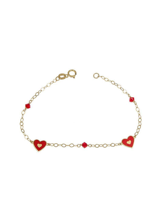 Gold bracelet with red hearts K9 044857 044857 Gold 9 Carat