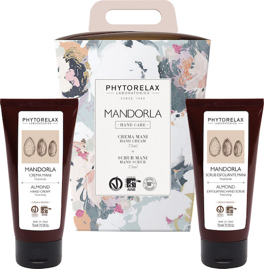 Phytorelax Mandorla Hautpflegeset für Feuchtigkeitsspendend & Reinigung Körperreinigung Handcreme 75ml & Handpeeling 75ml