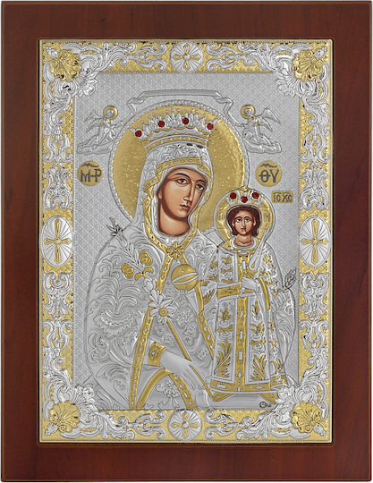 Prince Saint Icon Virgin Mary Holding the Infant Silver 20x26cm