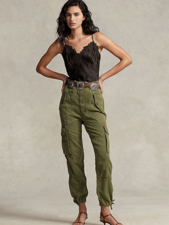 Ralph Lauren Women's Fabric Cargo Trousers Tapered Line Khaki