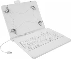Micro-USB Флип капак Изкуствена кожа с Клавиатура Английски език САЩ Бял (Универсален 8")