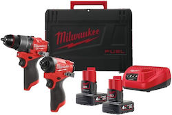 Milwaukee M12 FUEL FPP2A2-402X Set Impact Drill Driver & Impact Screwdriver 12V with 2 Batteries and Case