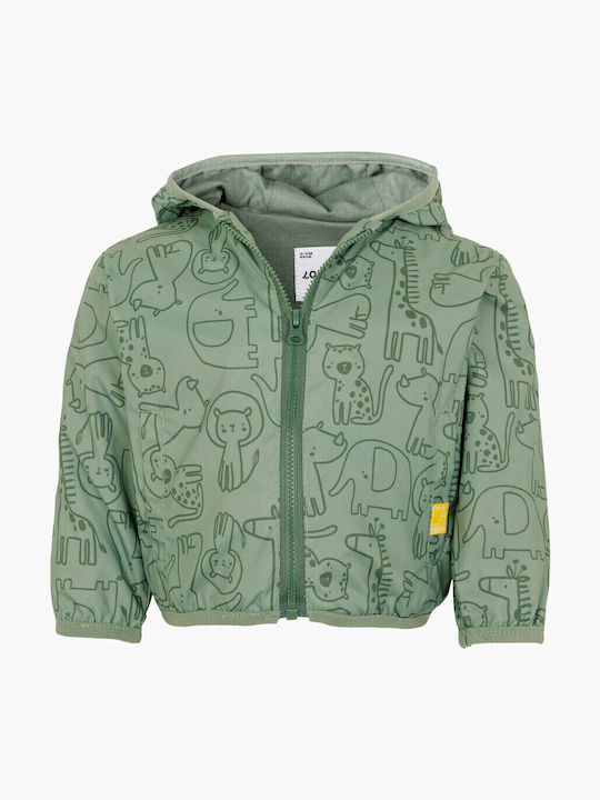 Kids Casual Short Windproof Coat with Hood Green