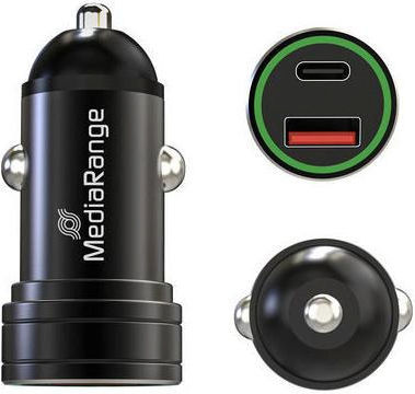 MediaRange MediaRange Car Charger 20W 3A with Ports 1xUSB-A 1xType-C Black Colour