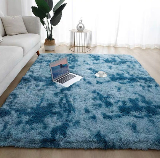 My Home Luxury Rutschfest Teppich Rechteckig Zottelig Synthetisch,Polyester/Cotton/Leather Petrol Blau