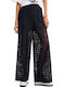 Newcastle Women's High-waisted Linen Trousers with Elastic Black