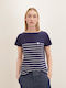 Tom Tailor Women's T-shirt Striped Atlantic Ocean Blue
