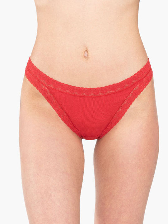 A.A UNDERWEAR Baumwolle Damen Slip mit Spitze Rot