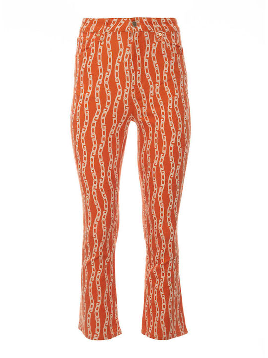 High Rise Women's Jean Pants Flared Orange