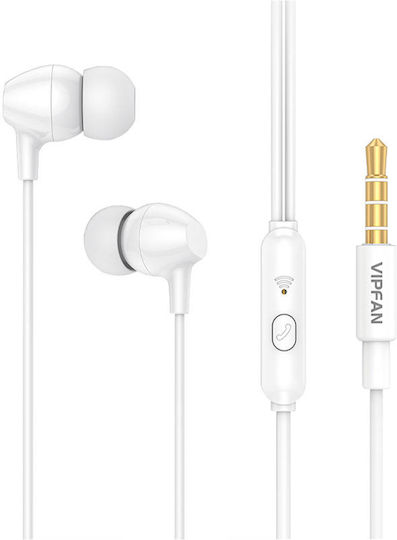 Vipfan M16 In-ear Handsfree με Βύσμα 3.5mm Λευκό