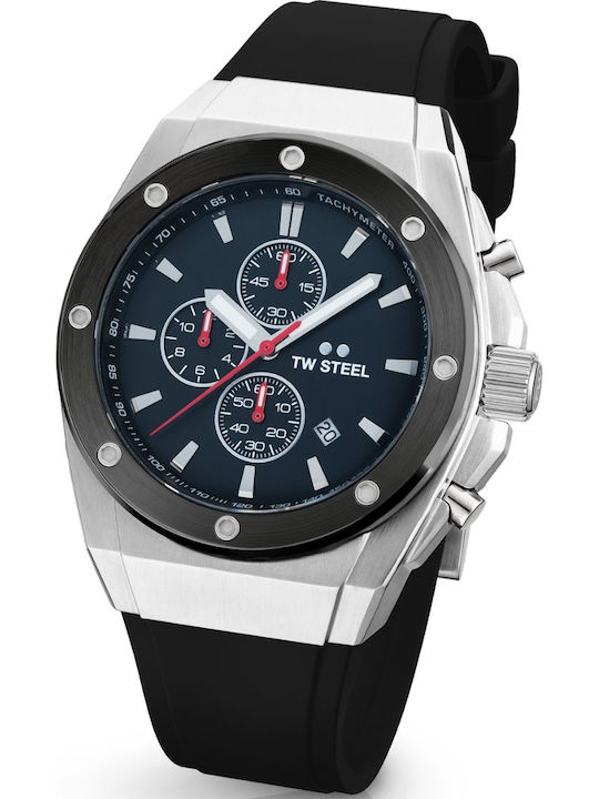 TW Steel Ανδρικό Ρολόι 44mm Χρονογράφος Μπαταρίας με Μαύρο Καουτσούκ Λουράκι