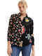Langärmelig Damen Hemd Schwarz Blumen