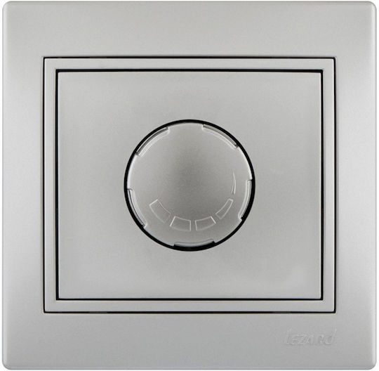 Lezard Επιτοίχιος Διακόπτης Dimmer με Πλαίσιο LED Περιστροφικός 800W σε Ασημί Χρώμα