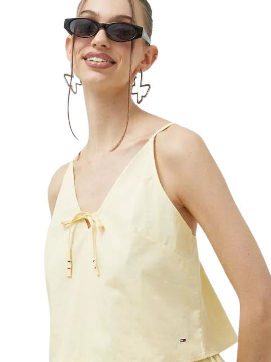 Tommy Hilfiger Damen Sommerliches Crop Top mit Trägern & V-Ausschnitt Gelb