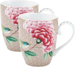 PiP Studio Blushing Birds Κούπα από Πορσελάνη Khaki 450ml 2τμχ