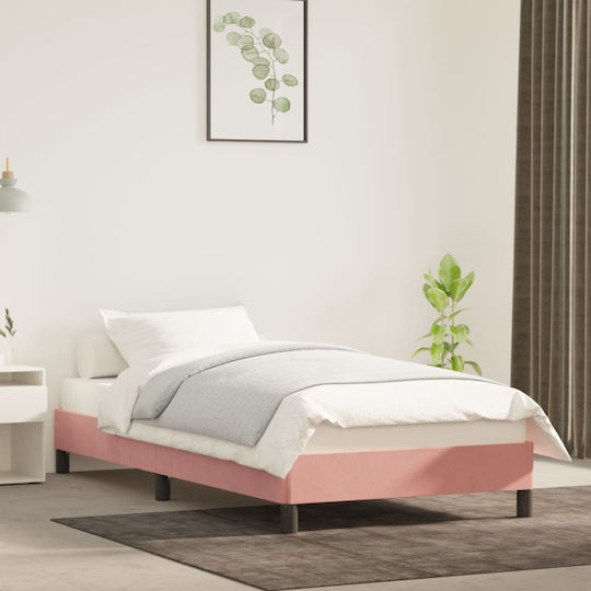 Single Bed Base Upholstered with Pink Fabric for Mattress 90x190cm
