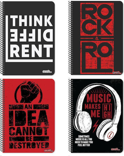 Must Team Spiral Notebook Ruled B5 60 Sheets 2 Subjects Rock 1pcs (Μiscellaneous Designs)