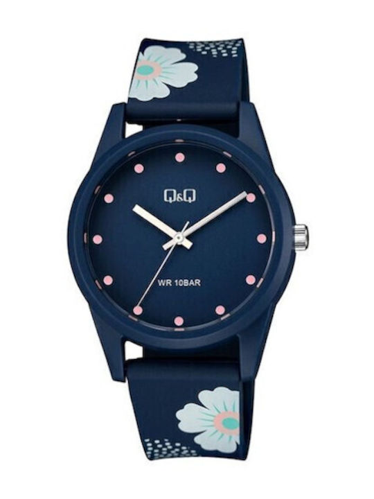 Q&Q Γυναικείο Ρολόι 40mm Μπαταρίας με Μπλε Καουτσούκ Λουράκι