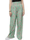 FBL007-11302 Women's High-waisted Fabric Trousers with Elastic in Wide Line Green Fig