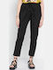 FBL007-10602 Damen Hoch tailliert Stoff Capri Hose Schwarz