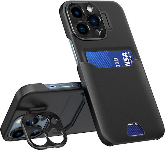Hurtel Stand Case Umschlag Rückseite Synthetisches Leder mit Kartenhalter Schwarz (iPhone 14 Pro)