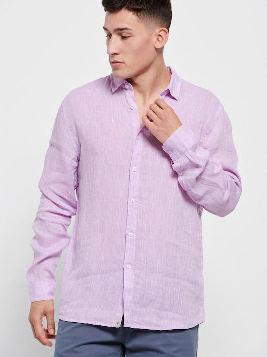 Funky Buddha Λινό Πουκάμισο Lilac Mel