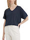 Pepe Jeans Damen Sommer Bluse Kurzärmelig mit V-Ausschnitt Marineblau
