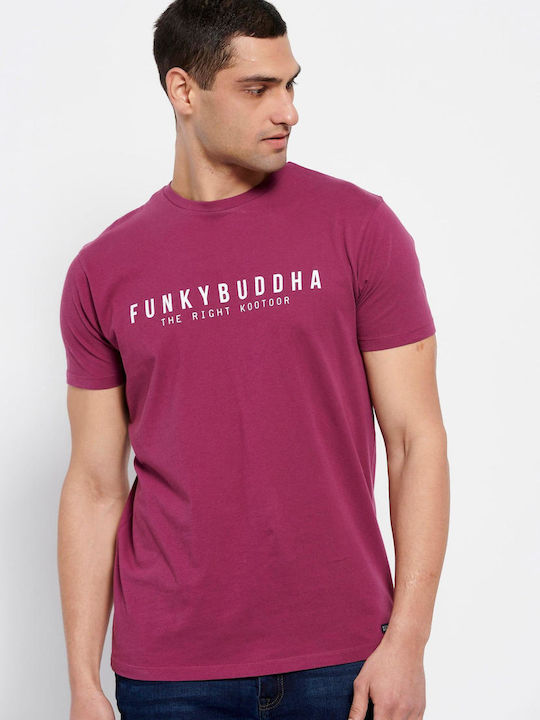 Funky Buddha T-shirt Bărbătesc cu Mânecă Scurtă Aubergine