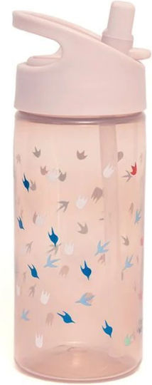 Petit Monkey Dino & Footprints Kids Water Bottle Dinosaur Plastic with Straw Pink 380ml