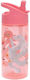 Petit Monkey Dragon Peony Kids Water Bottle Dragon Plastic with Straw Pink 380ml