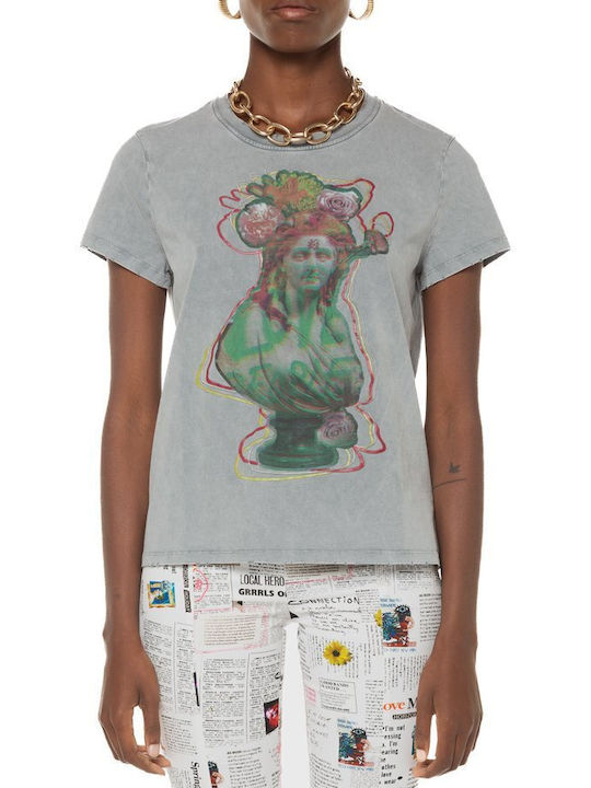 Desigual Sinna Γυναικείο T-shirt Γκρι με Στάμπα