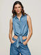 Pepe Jeans Winova Women's Denim Monochrome Sleeveless Shirt Blue