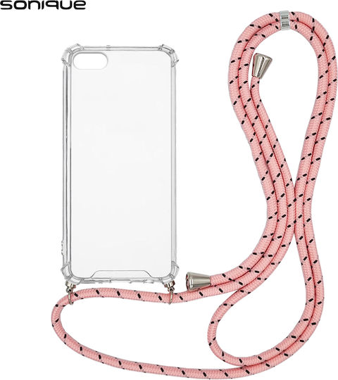 Sonique Armor Back Cover Silicon cu Curea Transparent/ Pink (iPhone SE 2020)
