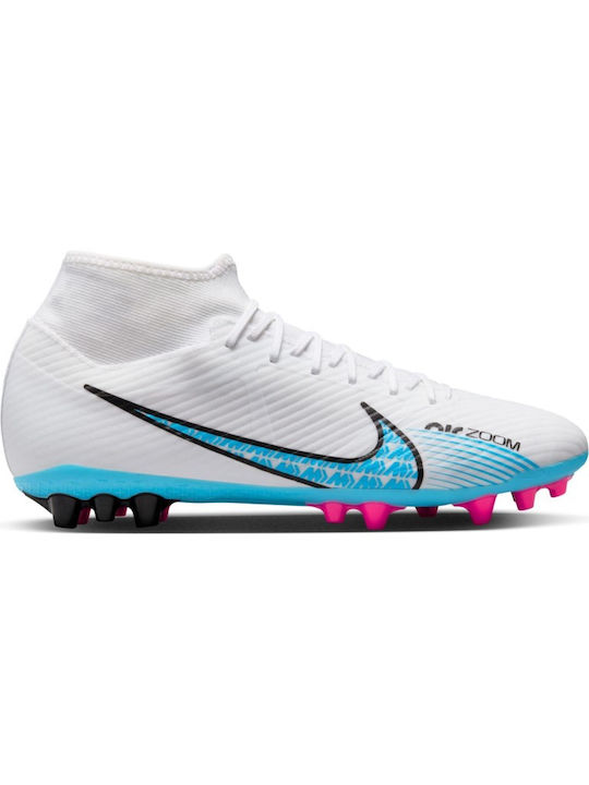 Nike Zoom Mercurial Superfly 9 Academy AG Ψηλά Ποδοσφαιρικά Παπούτσια με Τάπες White / Baltic Blue / Pink Blast