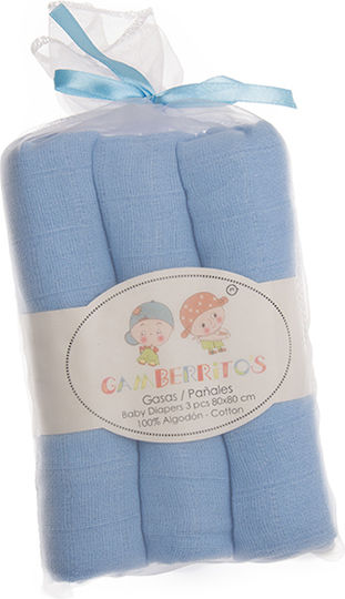 Gamberritos Kids Прегръщащи Пелени от Муселин Светлосин 80x80см. 3бр