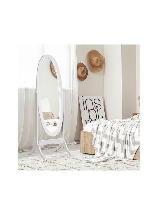 HomCom Oval Floor Mirror with White Wooden Frame 147x48cm