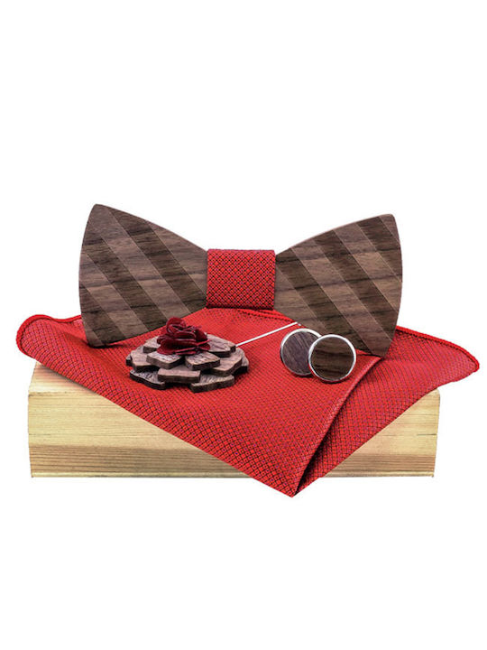 Daponte Handgemacht Set Fliege mit Taschentuch Rot