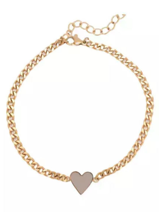Oozoo Women's Chain Bracelet with Heart Design in Gold Plated Stainless Steel 18cm