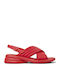 Leather Women's Flat Sandals in Red Color
