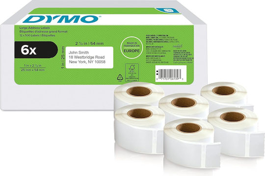 Dymo 500 Autocolante Autoadezive pe Rolă pentru Imprimantă de Etichete 54x25mm 6buc