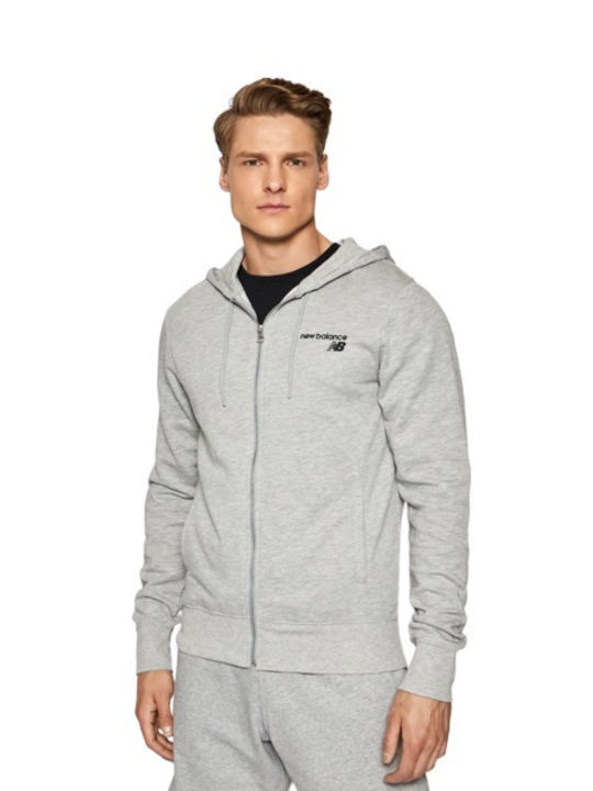New Balance Men's Sweatshirt Jacket with Hood and Pockets Gray