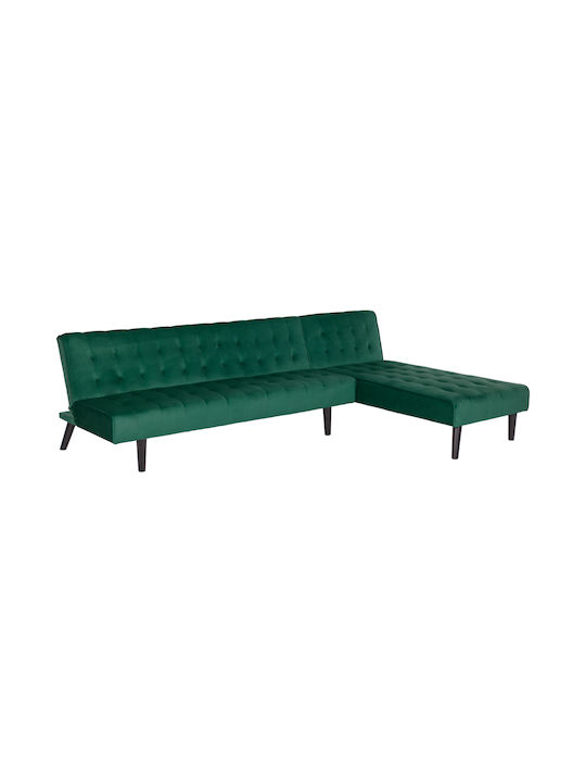 Zelda Corner Velvet Sofa Bed with Reversible Angle Green 254x163cm