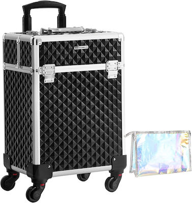 Metallic Cosmetic Case Wheeled Black H53xW34xD24cm