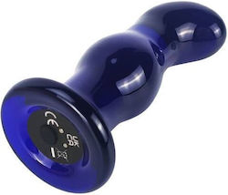 ToyJoy Buttocks The Gleaming Glass Dop Anal cu vibrație Albastră 11.5cm