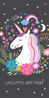 Kids Beach Towel Black Unicorns 140x70cm 110041