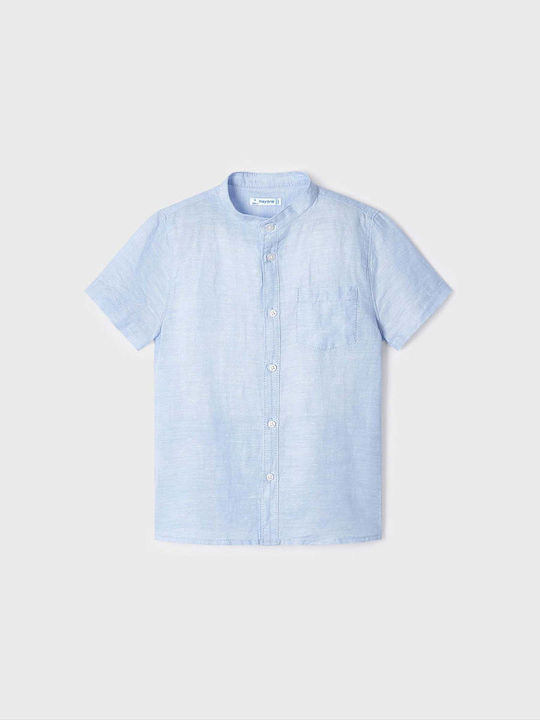 Kids One Color Shirt Short Sleeve Linen Light Blue