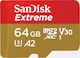 Sandisk Extreme microSDXC 64GB Class 10 U3 V30 A2 UHS-I